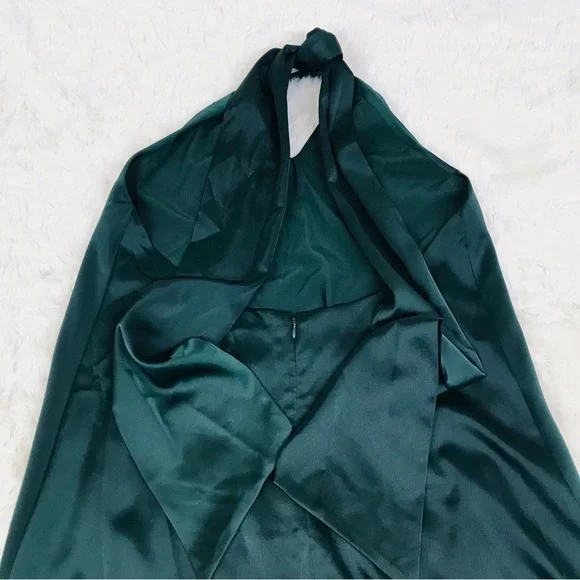 GIANNI BINI Green Satin Halter Mini Dress Backless Mod‎ 60s Minimalist Large New - Picture 7 of 11